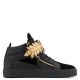 LEAF Black calf leather and black suede mid-top